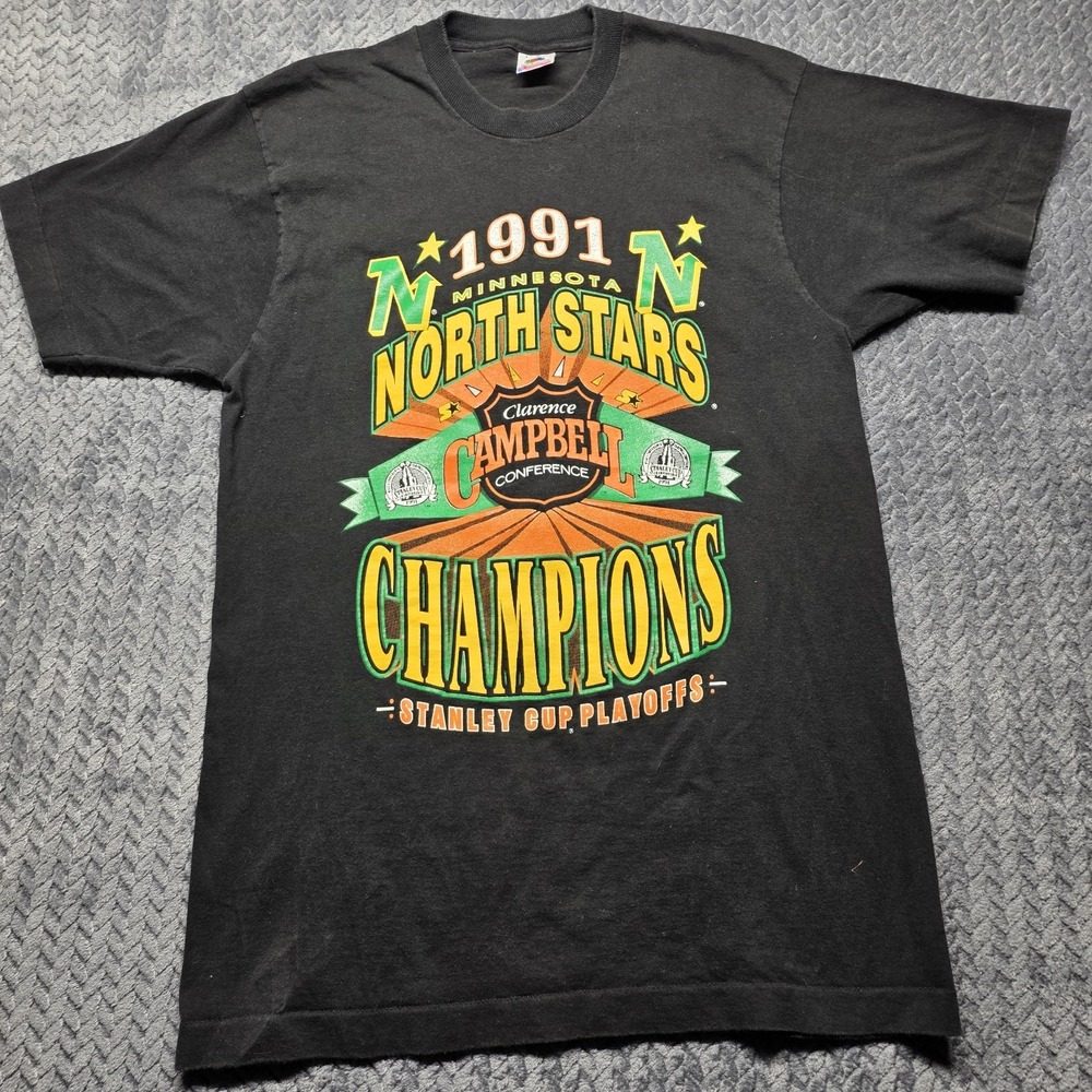 VTG Minnesota North Stars 1991 NHL Campbell Conf Champions FOL‎ Tee L Black USA